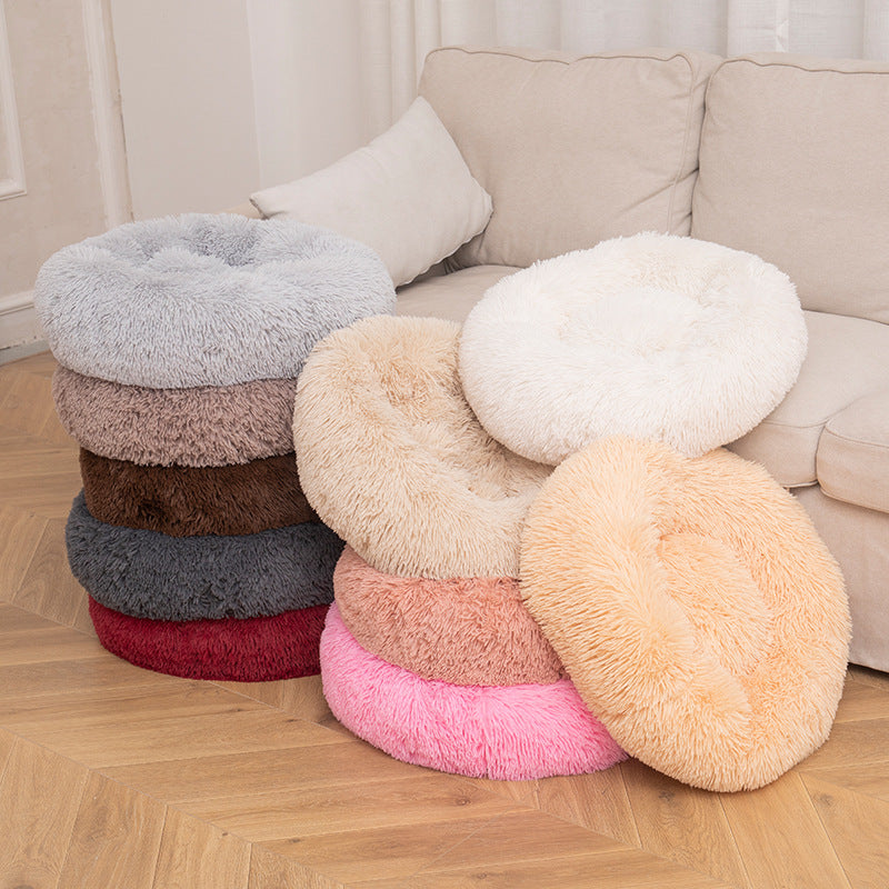 Long Plush Round Pets Bed